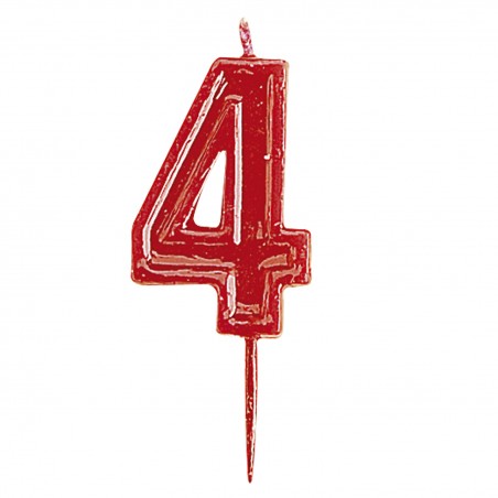 Bougie d'anniversaire numéro 4 rouge