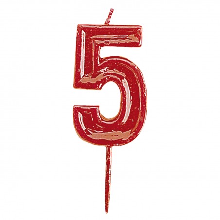 Bougie d'anniversaire numéro 5 rouge