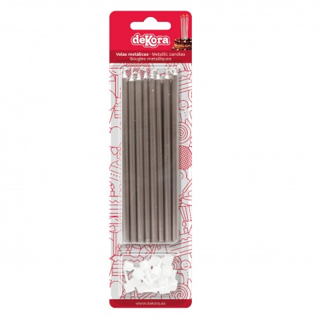 Blister de 16 bougies métalliques argentées, 13 cm