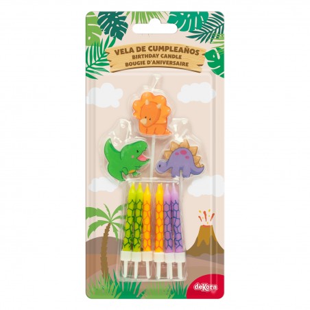 Bougies d'anniversaire dinosaures 2D - Coffret de bougies pour enfants