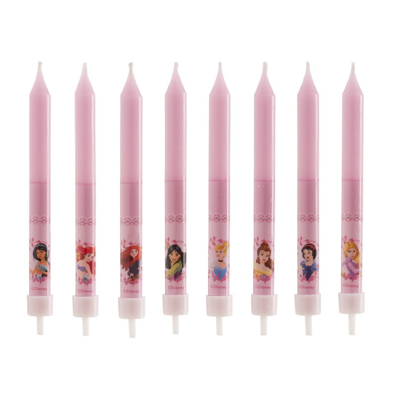 Blister de 8 bougies bâton princesse, 9 cm