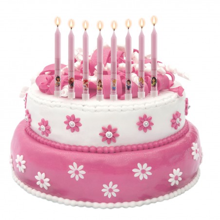 Blister de 8 bougies bâton princesse, 9 cm