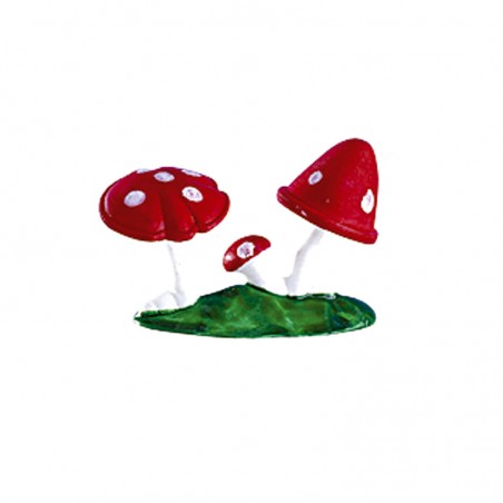 Champignons rouges en plastique avec base pour décorer des gâteaux