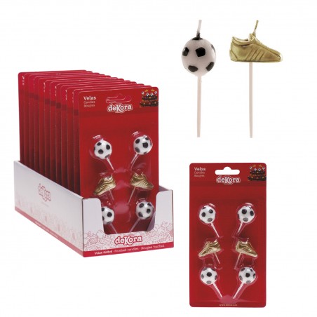 Bougies Décoratives de Football Pack de 6 avec Baskets Dorées et Design Sportif