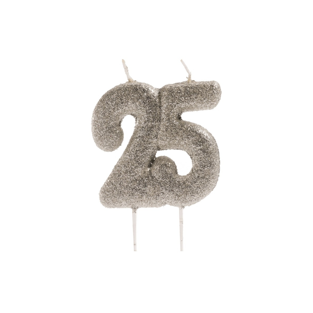 Bougie numéro 25 avec paillettes argentées Décoration brillante pour célébrations