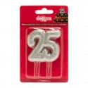 Bougie numéro 25 avec paillettes argentées Décoration brillante pour célébrations