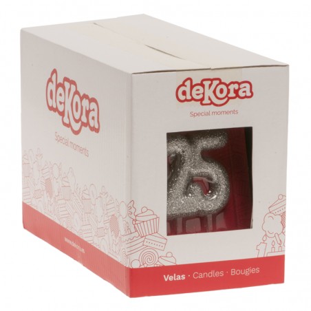 Bougie numéro 25 avec paillettes argentées Décoration brillante pour célébrations