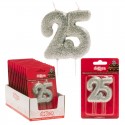 Bougie numéro 25 avec paillettes argentées Décoration brillante pour célébrations