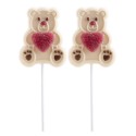 Sucettes au chocolat blanc ours avec gelée coeur 45 gr