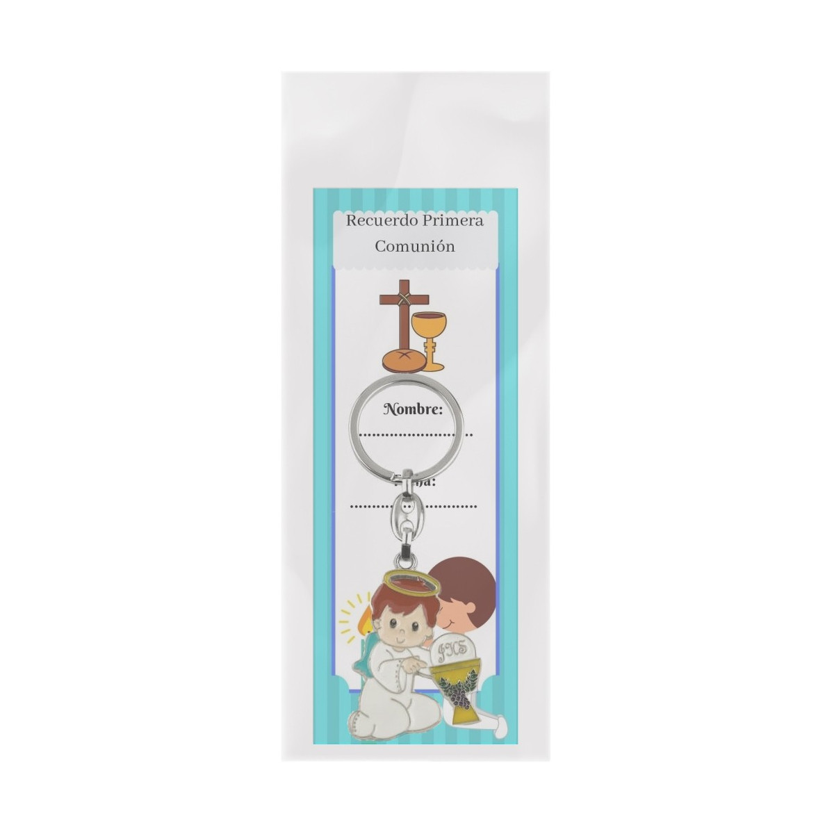 Marque page communion with boy communion keychain in transparent bag