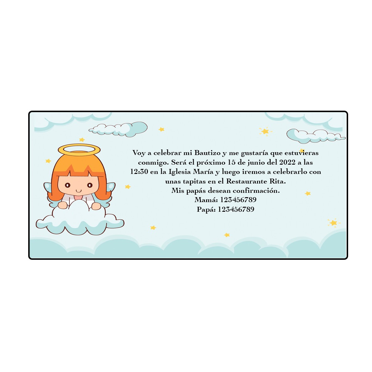Invitations de baptême pour bébé fille ange