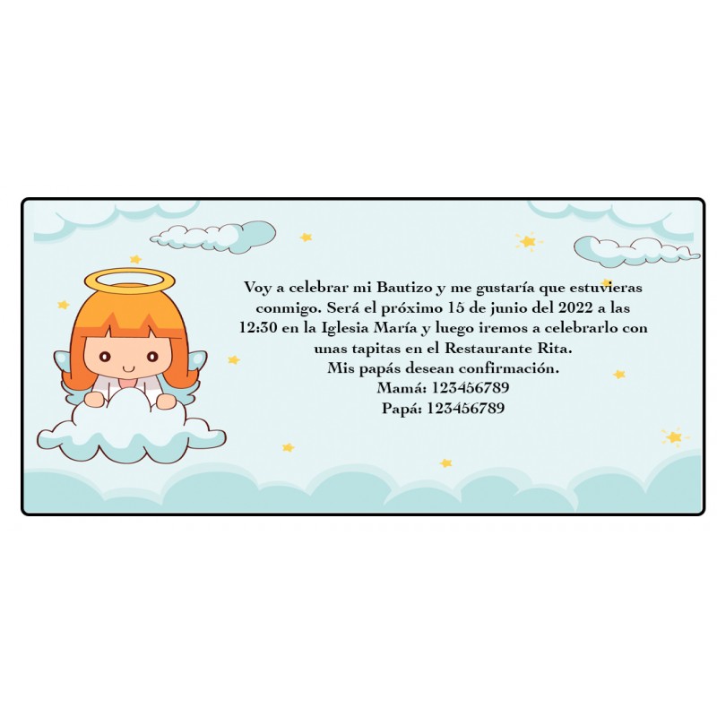 Invitations de baptême pour bébé fille ange