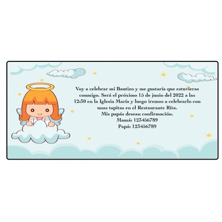 Invitations de baptême pour bébé fille ange