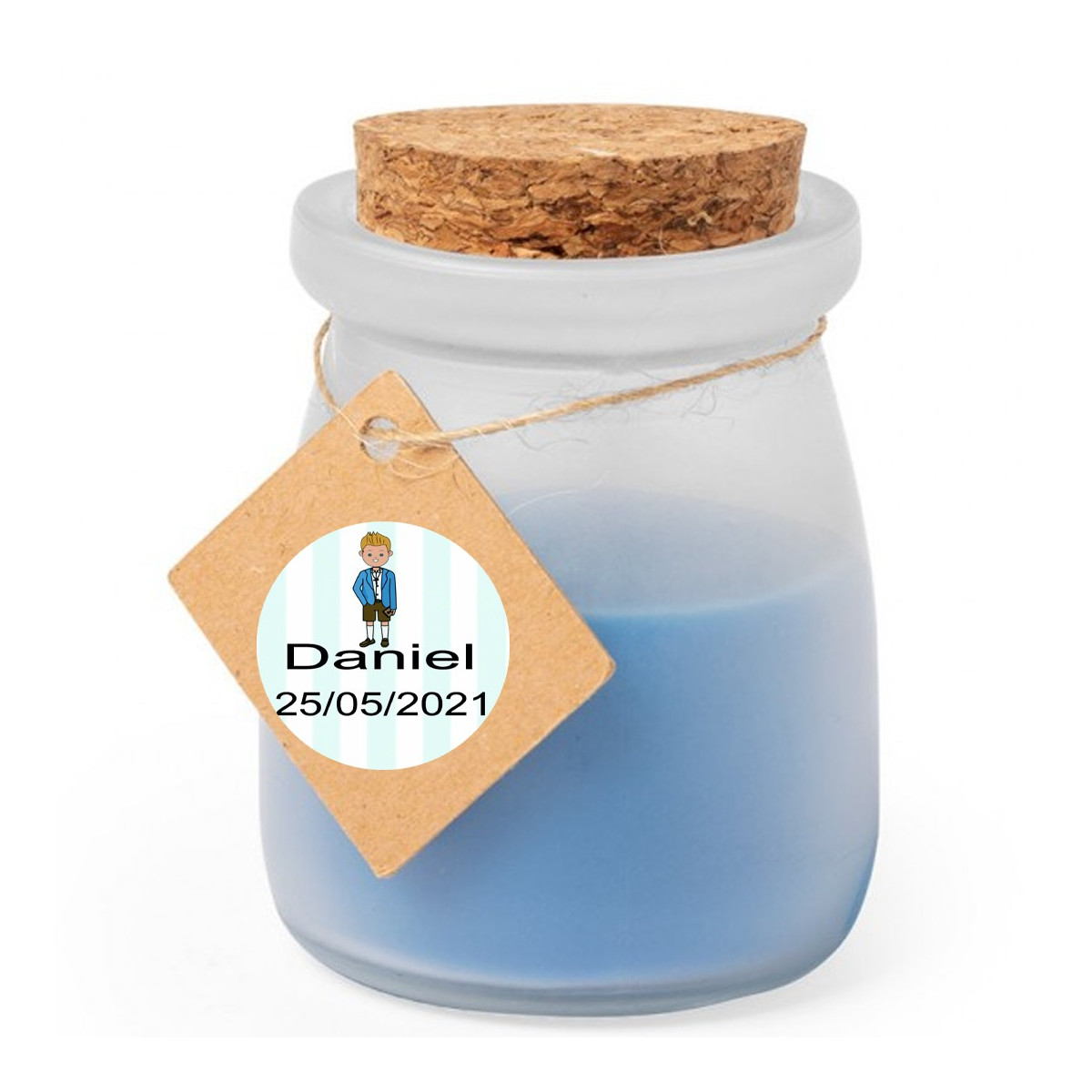 Bougie aromatique personnalisée pour la communion d\'un garçon