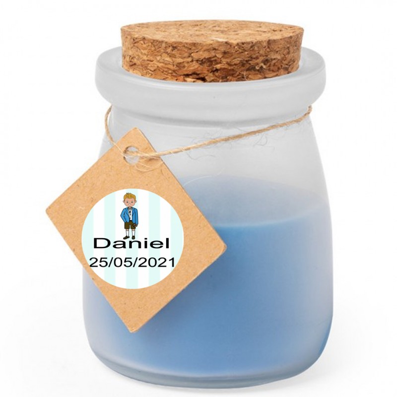 Bougie aromatique personnalisée pour la communion d\'un garçon
