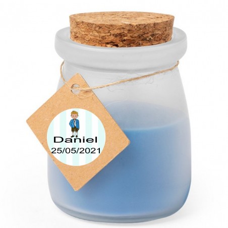 Bougie parfumée personnalisée pour la communion d'un garçon