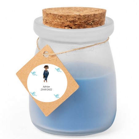 Bougie parfumée en verre personnalisée pour la communion d'un garçon