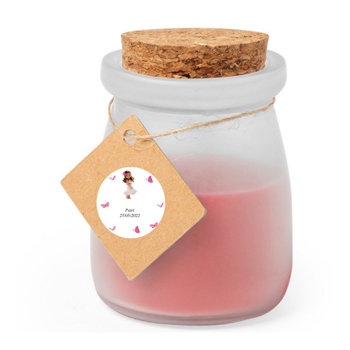 Bougie en verre aromatique personnalisée pour communion de fille