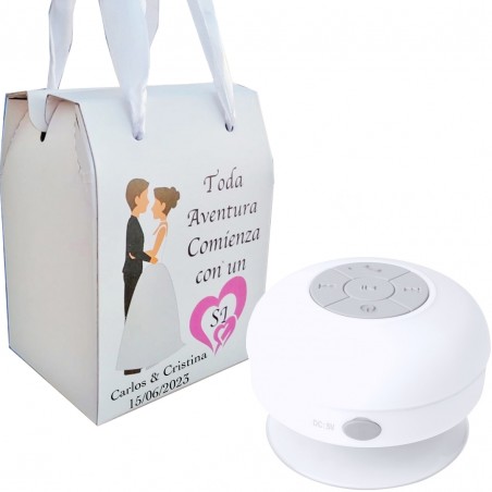 Enceinte Bluetooth étanche dans un coffret de mariage personnalisé