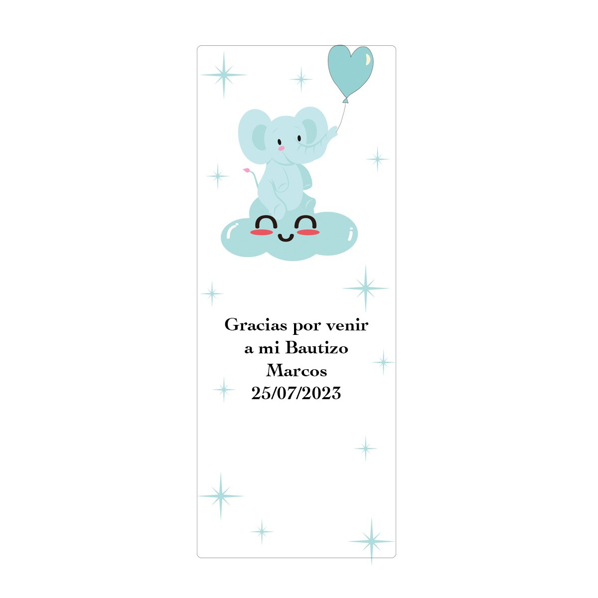 Autocollant personnalisé avec phrase, date et nom pour le baptême d'un garçon ou une baby shower.
