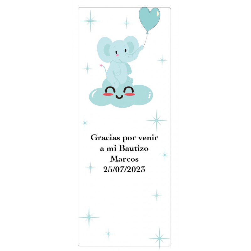Autocollant personnalisé avec phrase, date et nom pour le baptême d'un garçon ou une baby shower.