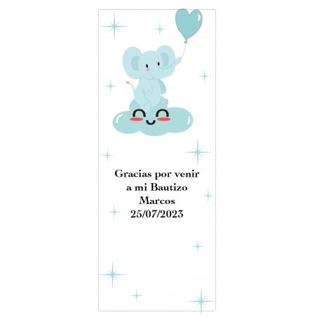 Autocollant personnalisé avec phrase, date et nom pour le baptême d'un garçon ou une baby shower.