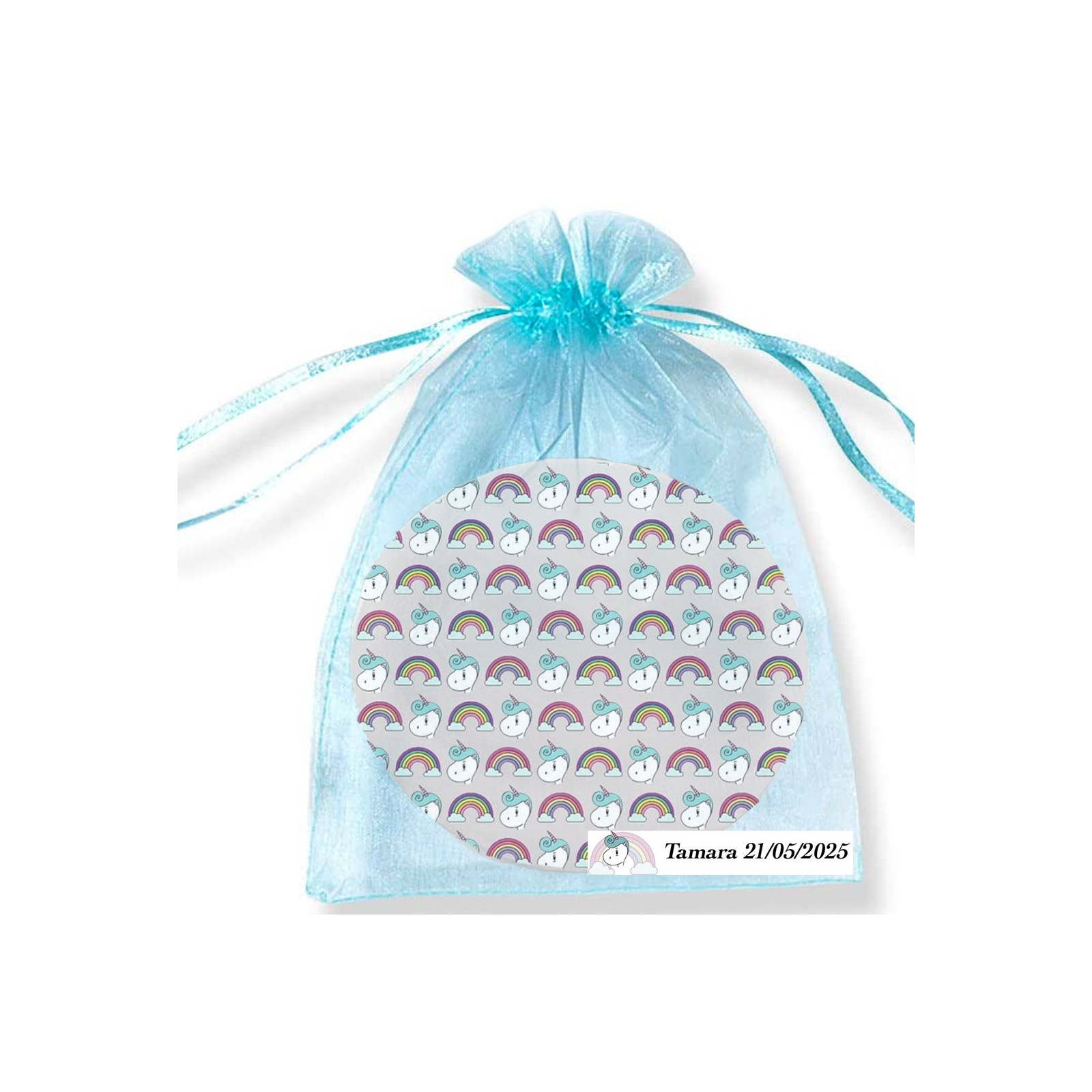 Miroir licorne dans un sac en organza personnalisé pour les invités