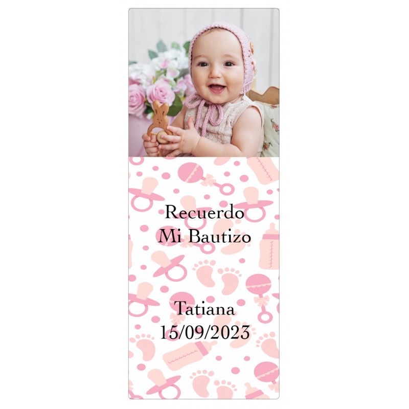 Sticker baptême rose personnalisé avec photo