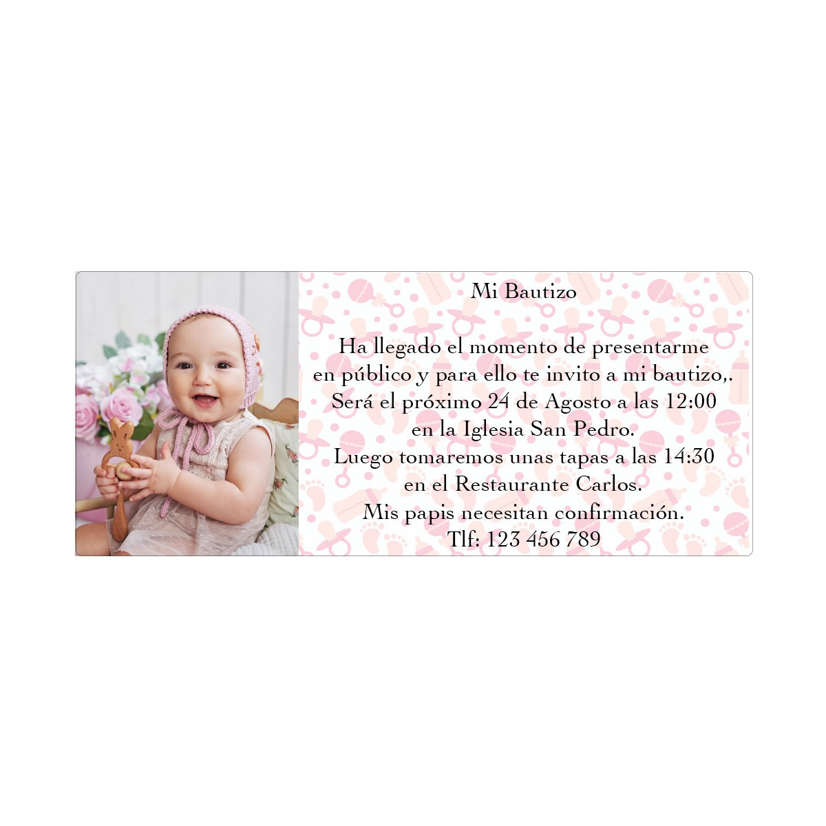 Faire-part de baptême personnalisés avec la photo d'une fille