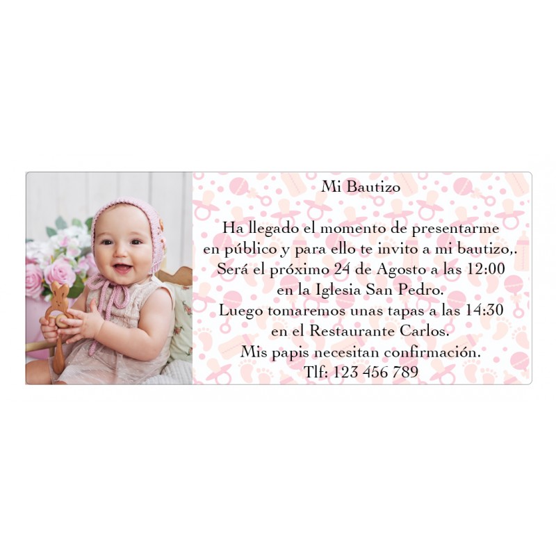Faire-part de baptême personnalisés avec la photo d'une fille