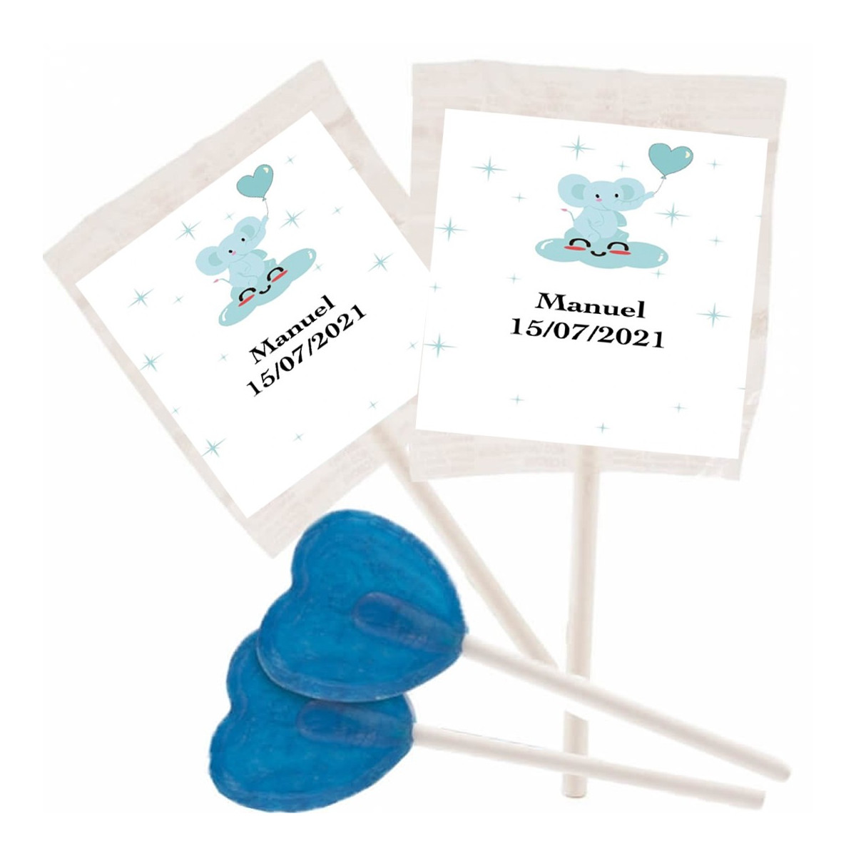 Sucettes personnalisées peintes à la langue pour baptêmes de garçons avec nom et date