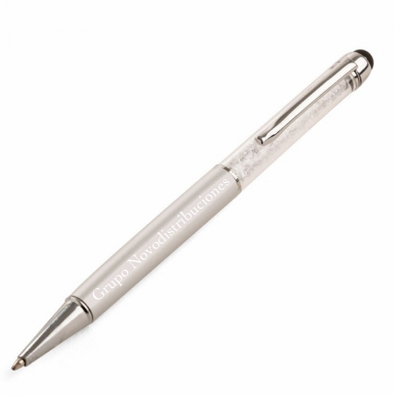 Stylo personnalisé couleur argent présenté dans une boîte cadeau