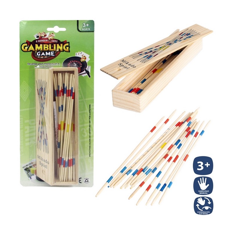 Mikado en bois 31 pièces boîte avec couvercle 18 cm
