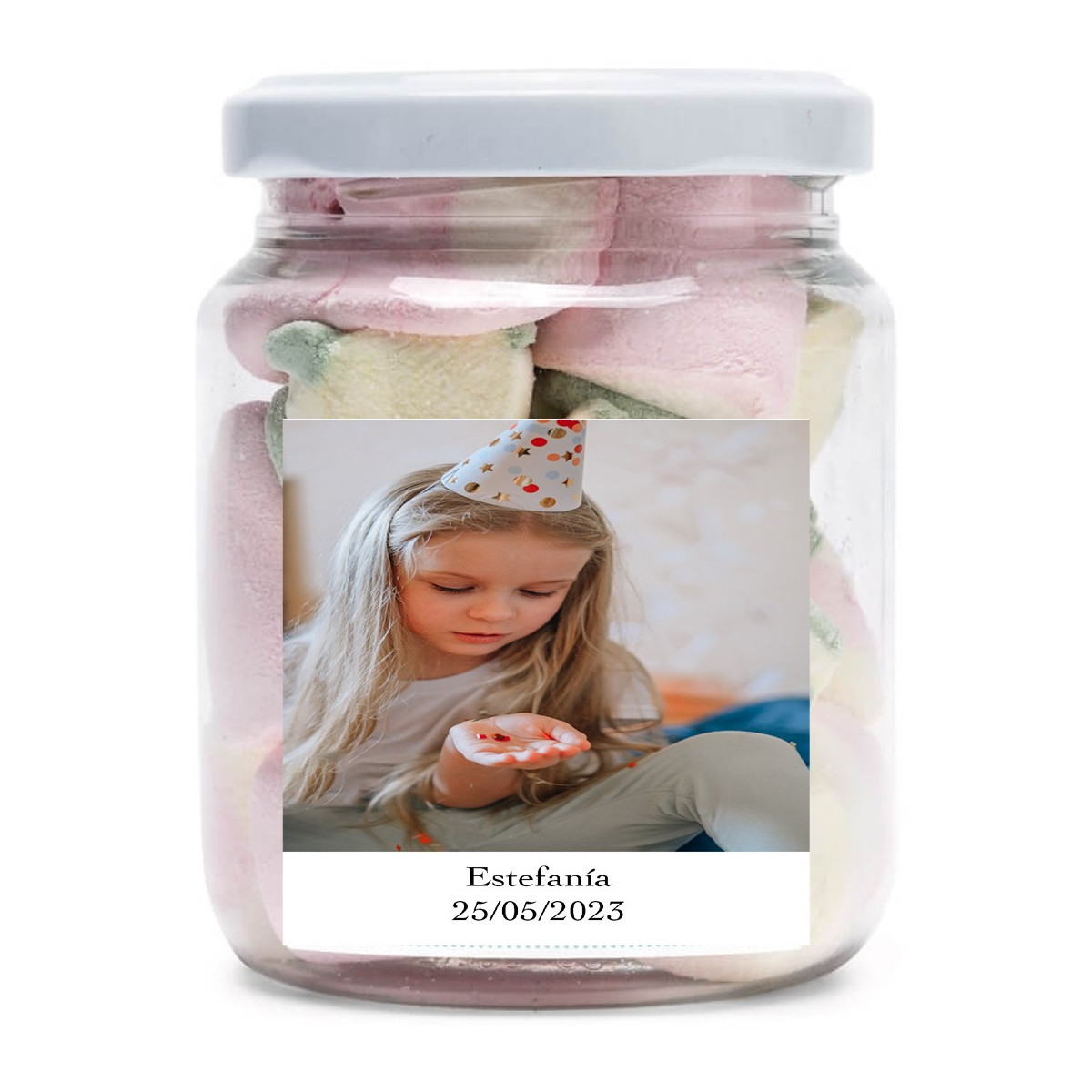 Pot de bonbons personnalisé avec photo et texte