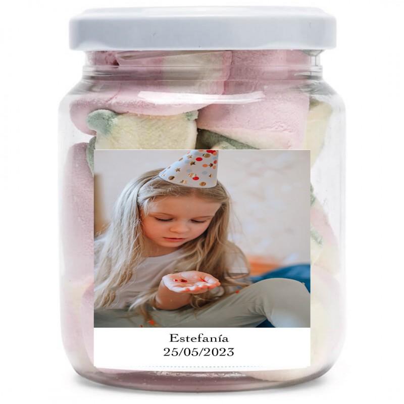 Pot de bonbons personnalisé avec photo et texte