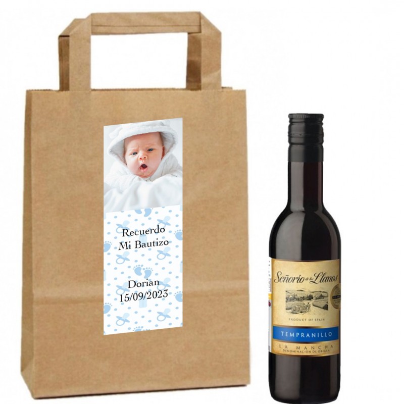 Vin personnalisé avec photo et texte pour le baptême d'un garçon