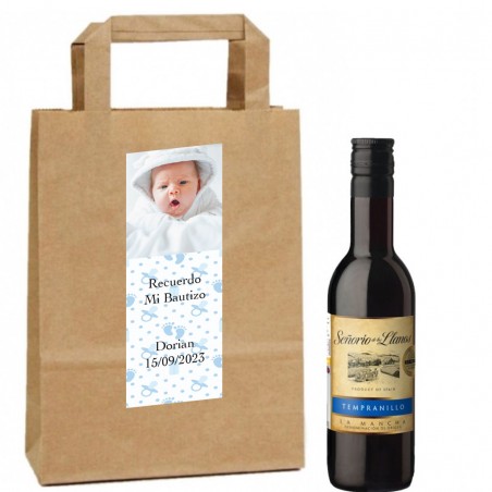 Vin personnalisé avec photo et texte pour le baptême d'un garçon