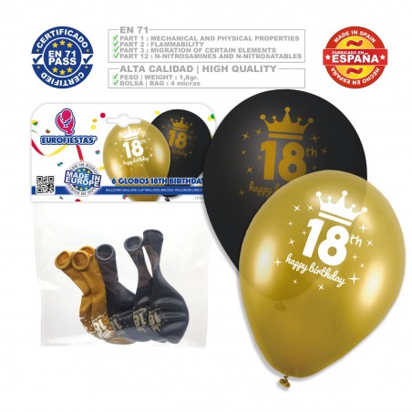 Ballons 18 H. Anniversaire Met.or Noir