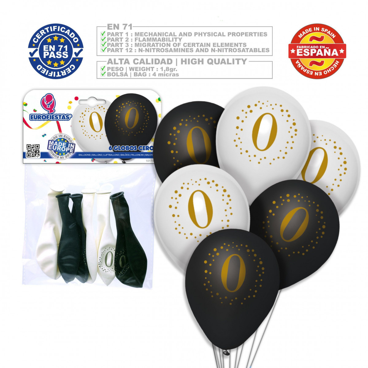 Globos imprimés 0 blanc noir