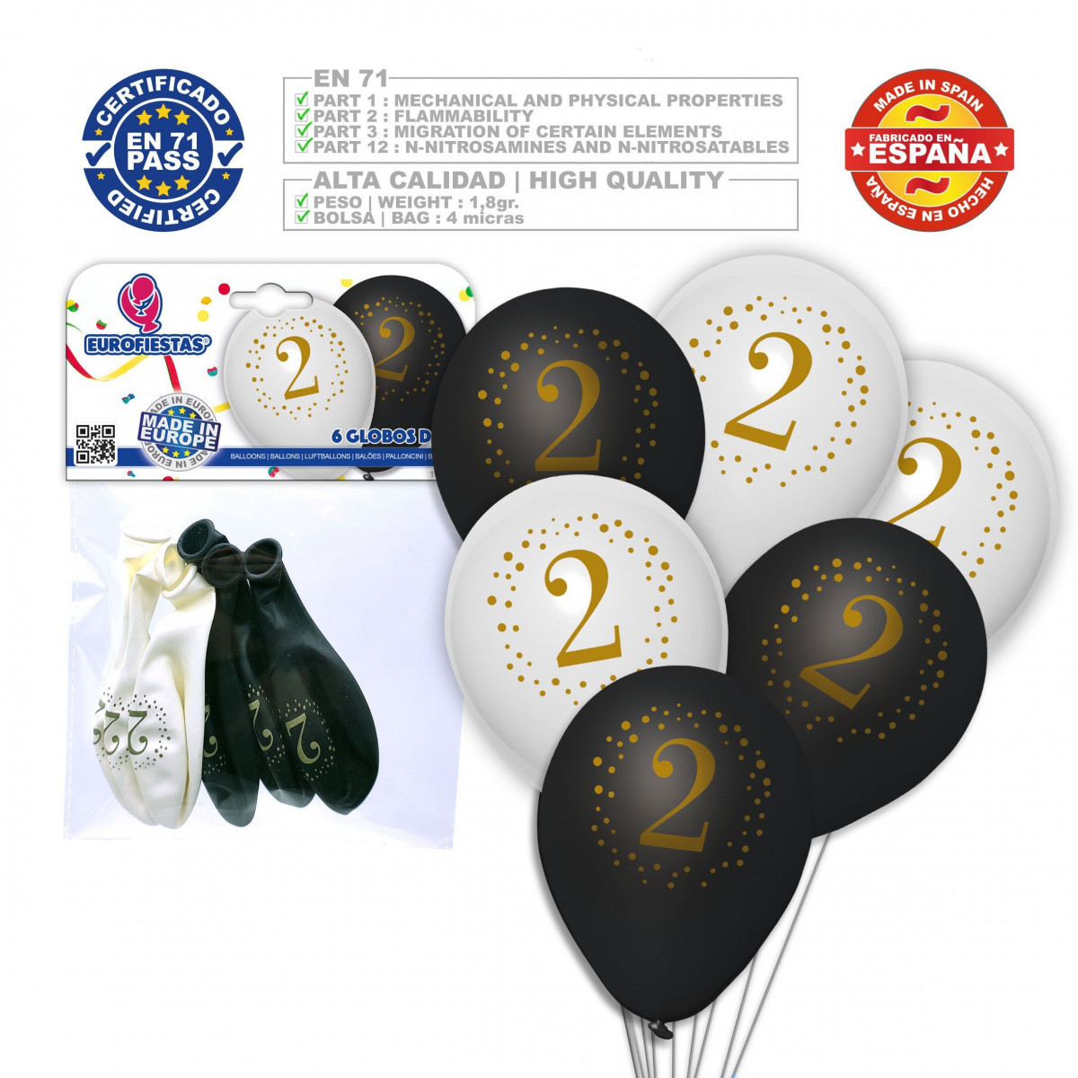 Ballons imprimés 2 blanc noir