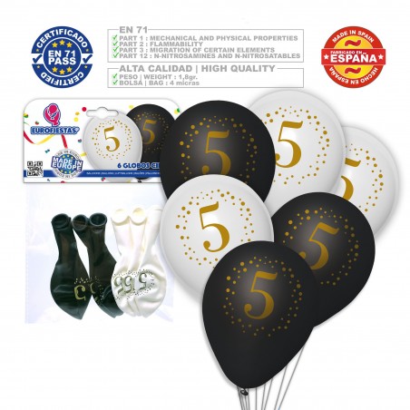 Ballons imprimés 5 blanc noir