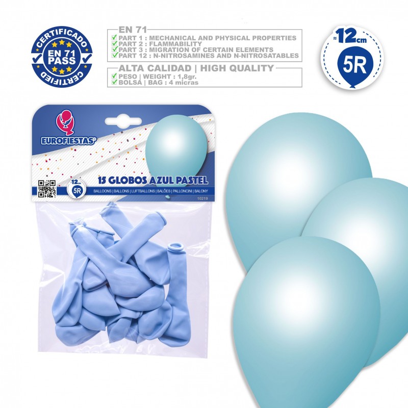 Globos 5r 15 pastel bleu
