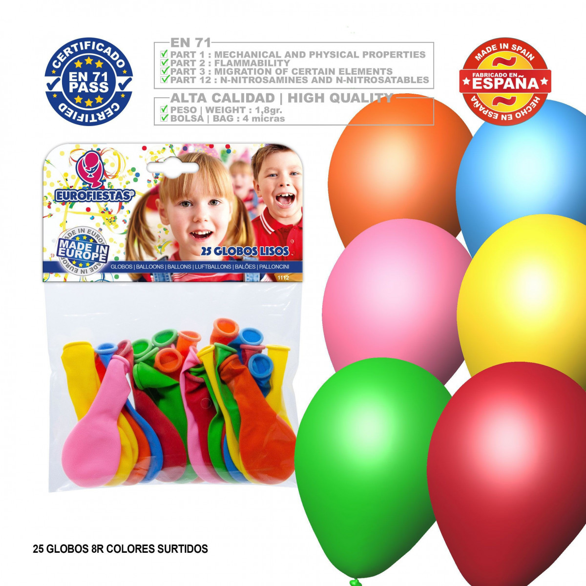 Ballons de couleurs variées 8d 25 unités