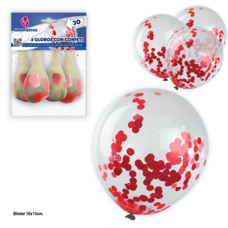Globos 4 avec confettis en papier rouge