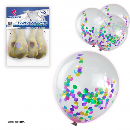 4 ballons avec des confettis métalliques colorés