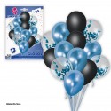 Ensemble de 13 ballons chrome pastel + confettis bleus
