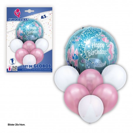 Ballons joyeux anniversaire sirène or rose