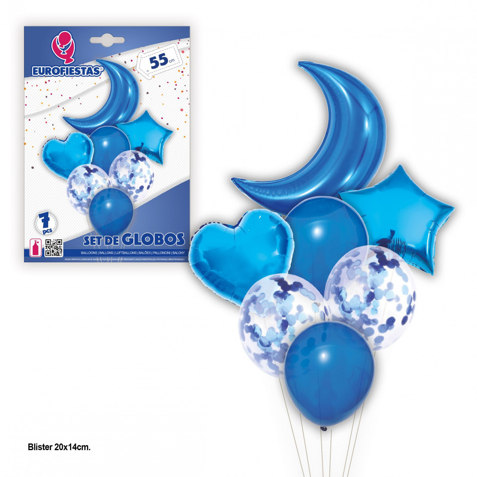 Set de ballons lune et étoiles bleues