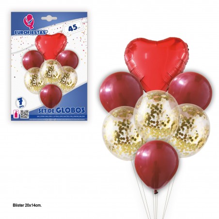 Ensemble Ballons Cœur Et Confettis Or