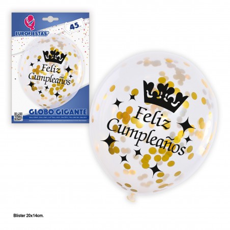 Ballon transparent joyeux anniversaire confettis dorés